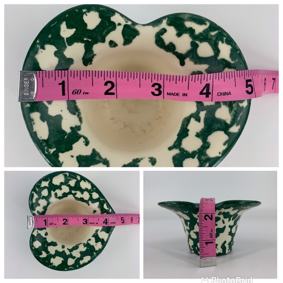 2/$25 Heart Shaped Green and Off-White Ceramic Votive Candle Holder - Picture 15 of 15